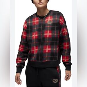 NWT Nike Jordan Brooklyn Plaid Fleece Loose Fit Crew Sweatshirt Women’s